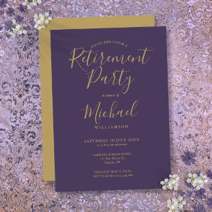 Invitación Fiesta de Jubilación con Elegante Letra Morada y D