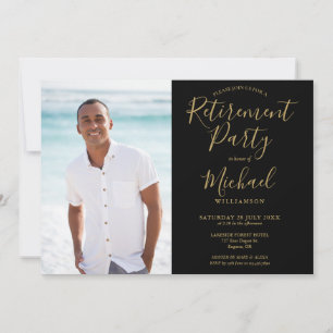 Invitación Fiesta de Jubilación con Foto Moderna en Negro y D