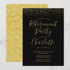 Invitación Fiesta de jubilación con guión y brillo negro y do