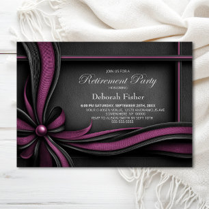 Invitación Fiesta de Jubilación con Lazo Rosa y Negro Elegant