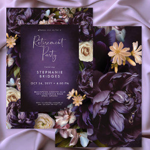 Invitación Fiesta de Jubilación con Marco Floral Púrpura Eleg