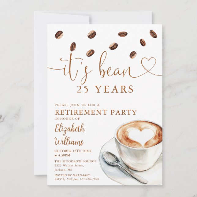 Invitación Fiesta de jubilación con tema de café (Anverso)