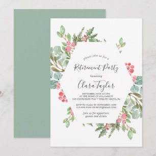 Invitación Fiesta de jubilación con vegetación navideña y bay