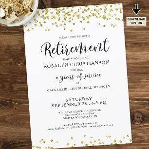 Invitación Fiesta de Jubilación Confeti de oro con guión mode