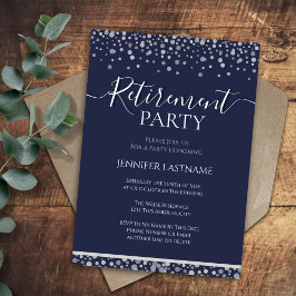 Invitación Fiesta de Jubilación Confetti Azul y Plata