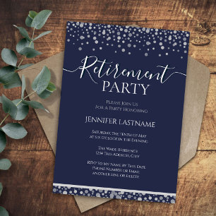 Invitación Fiesta de Jubilación Confetti Azul y Plata