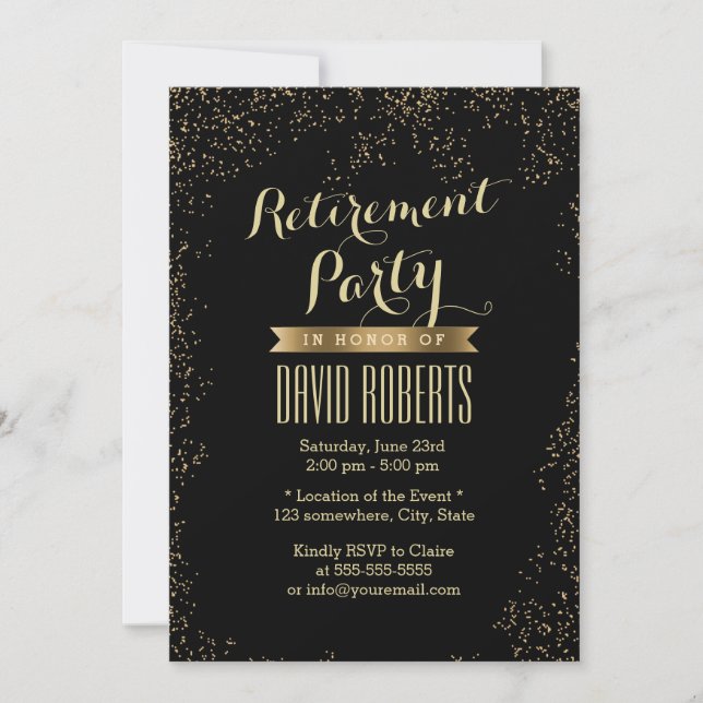 Invitación Fiesta de Jubilación Confetti de Oro Moderno (Anverso)