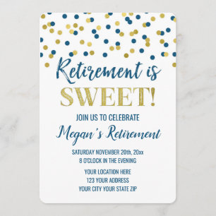 Invitación Fiesta de Jubilación Confetti Purpurina Blue Gold