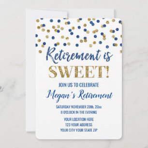 Invitación Fiesta de Jubilación Confetti Purpurina Blue Gold