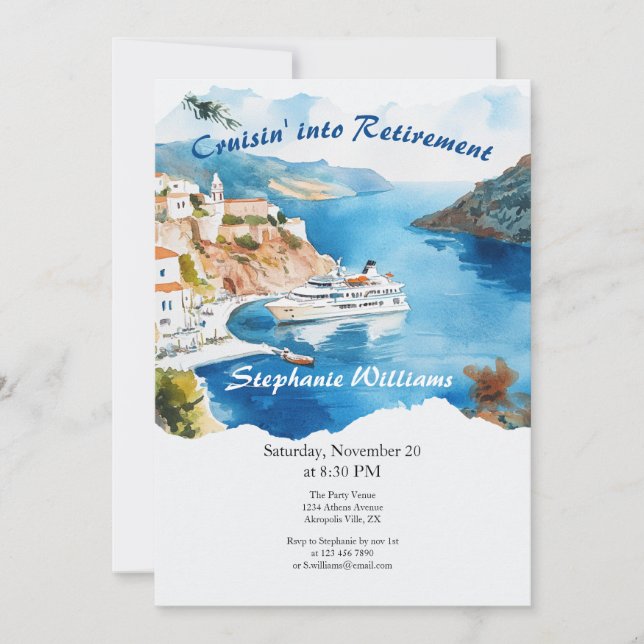 Invitación Fiesta de Jubilación Cruce Destino Grecia (Anverso)