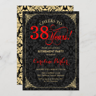 Invitación Fiesta de Jubilación - Damasco negro de oro rojo
