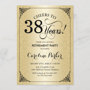 Invitación Fiesta de Jubilación - Damasco negro dorado