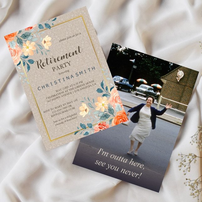 Invitación Fiesta de Jubilación de Acuarela Floral Terrestre  (Neutral Earthy Floral Watercolor Retirement Party Invitation)