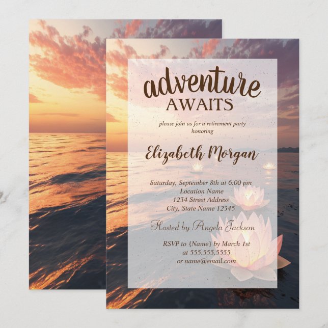 Invitación Fiesta de Jubilación de Amanecer de Lotus Ocean (Anverso / Reverso)
