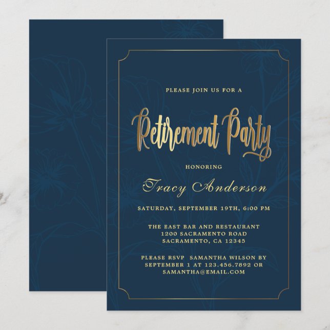 Invitación Fiesta De Jubilación De Armada Y Oro (Anverso / Reverso)