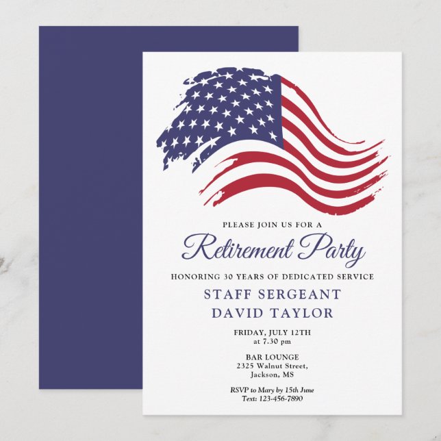 Invitación Fiesta de Jubilación de Bandera Patriótica America (Anverso / Reverso)