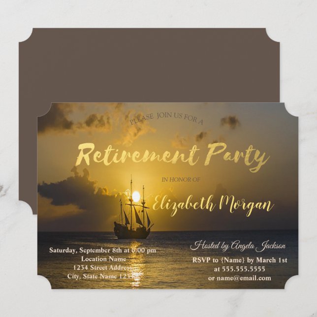 Invitación Fiesta de jubilación de Barco al Atardecer (Anverso / Reverso)