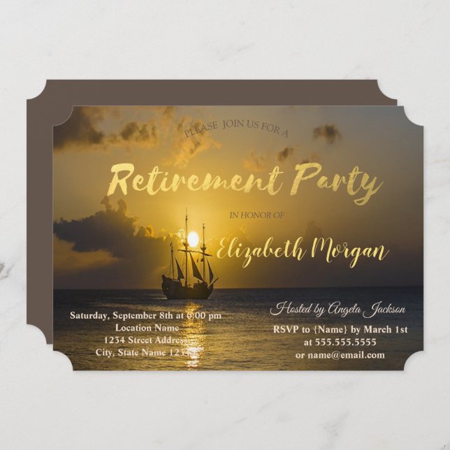 Invitación Fiesta De Jubilación De Barco Al Azar (Anverso / Reverso)