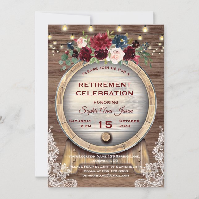 Invitación Fiesta de Jubilación de Barril Vineyard de Floral  (Anverso)