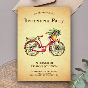 Invitación Fiesta de Jubilación de Bicicleta Floral Rosa Vint