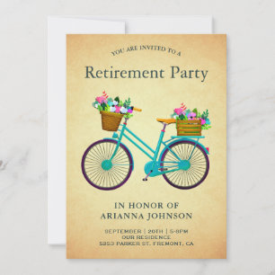 Invitación Fiesta de jubilación de bicicleta floral teal vint