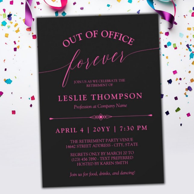 Invitación Fiesta de Jubilación de Black Pink Out of Office (Subido por el creador)