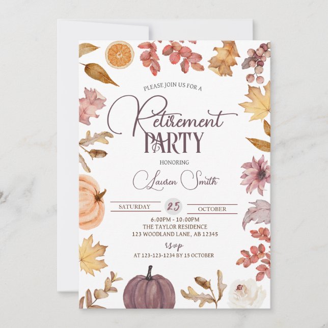 Invitación Fiesta de Jubilación de Boho Autumn (Anverso)