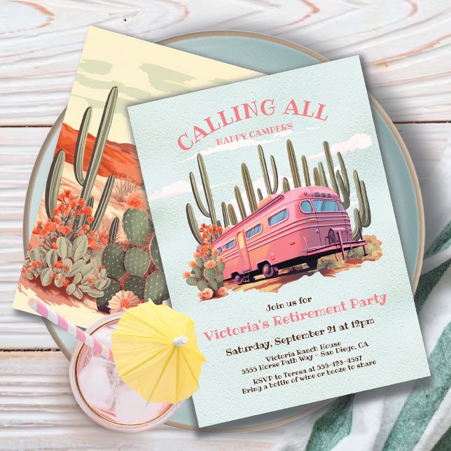 Invitación Fiesta de Jubilación de Campers Retro Happy (Subido por el creador)