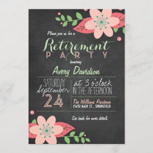 Invitación Fiesta de Jubilación de Cartón Floral Rosa y Verde