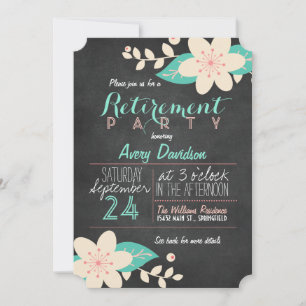 Invitación Fiesta de Jubilación de Cartón Floral Turquesa Ros