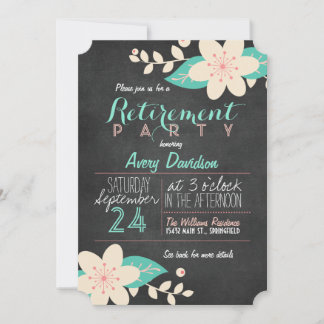 Invitación Fiesta de Jubilación de Cartón Floral Turquesa Ros
