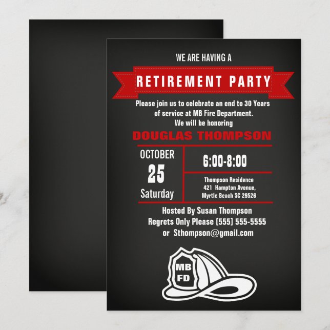 Invitación Fiesta de Jubilación de Chalkboard (Anverso / Reverso)