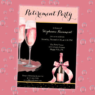 Invitación Fiesta de Jubilación de Champagne Negro Elegante p