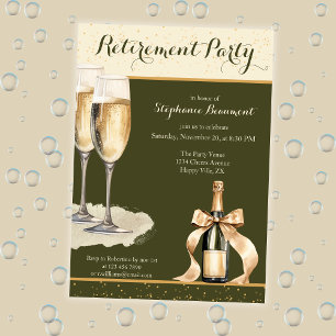Invitación Fiesta de Jubilación de Champán Verde Elegante par