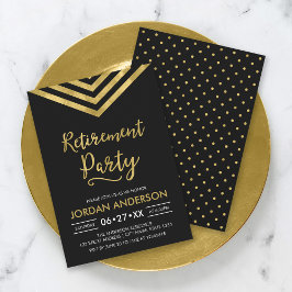 Invitación Fiesta de Jubilación de Chevron Black Faux Gold