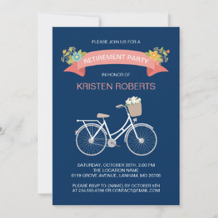 Invitación Fiesta de Jubilación de Cinta Floral Azul de la Ma