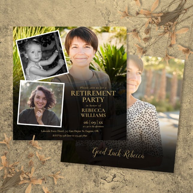 Invitación Fiesta de Jubilación de Collages de fotos Modernos (Modern Photo Collage Retirement Party Invitation)