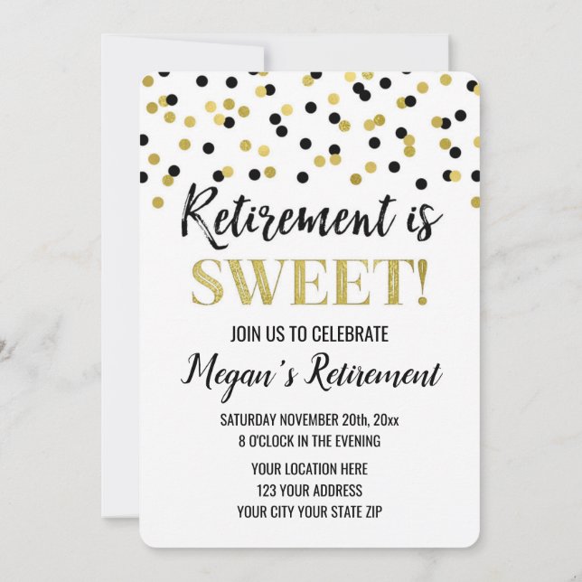 Invitación Fiesta de jubilación de Confetti, Purpurina de oro (Reverso)