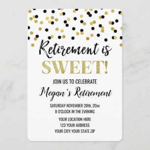 Invitación Fiesta de jubilación de Confetti, Purpurina de oro