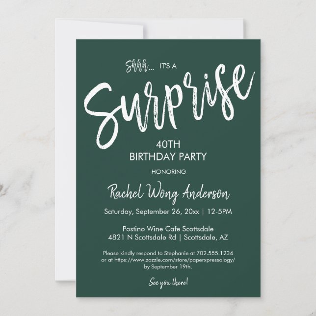 Invitación Fiesta de Jubilación de Cumpleaños de Emerald Gree (Anverso)