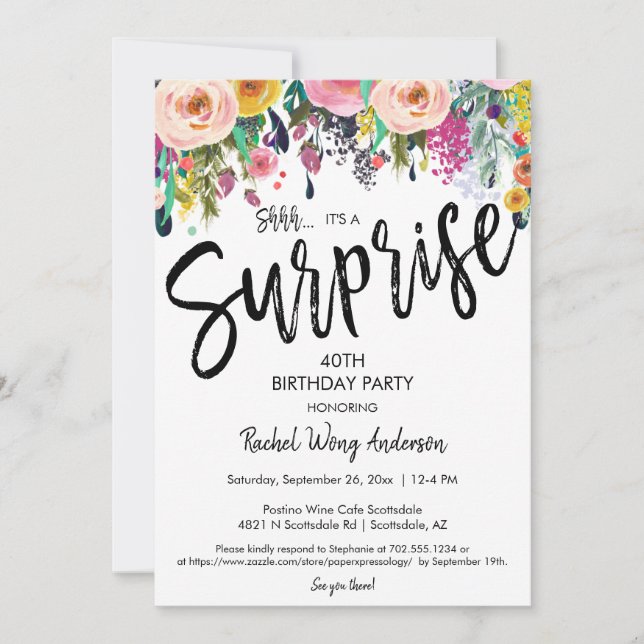 Invitación Fiesta de Jubilación de Cumpleaños de Sorpresa Flo (Anverso)