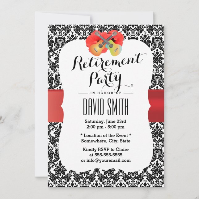 Invitación Fiesta de Jubilación de Damasco de Hibiscus y Ukul (Anverso)