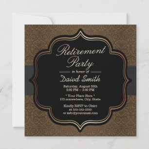Invitación Fiesta de Jubilación de Damasco Marrón de Cinta Ne