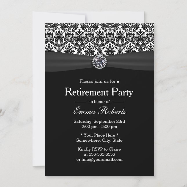 Invitación Fiesta de Jubilación de Diamantes en blanco y negr (Anverso)