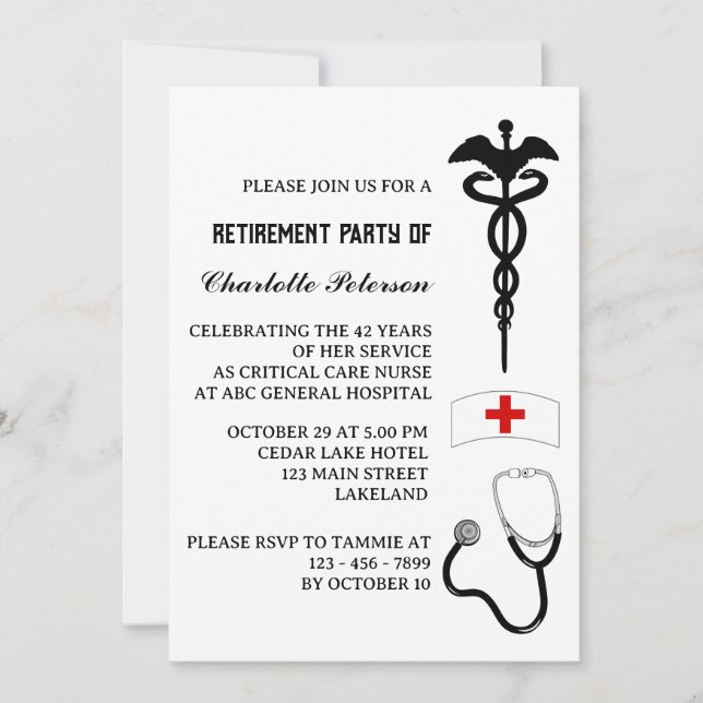 Invitación Fiesta de Jubilación de Enfermera Moderna (Anverso)