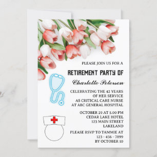 Invitación Fiesta de Jubilación de Enfermera Tulipán Rosa 