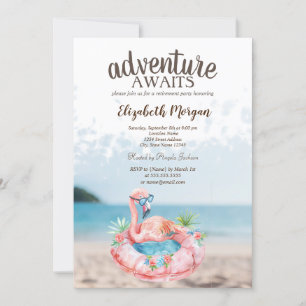 Invitación Fiesta de Jubilación de Flamingos Rosados de Playa