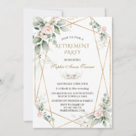 Invitación Fiesta de Jubilación de Floral Rosa Elegante Verdo