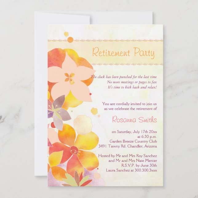 Invitación Fiesta de Jubilación de Flores de Agua Cuta (Anverso)