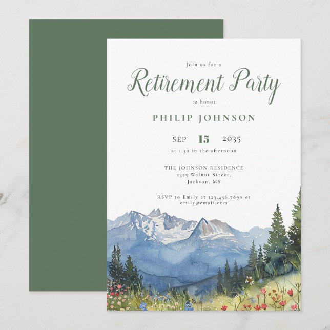 Invitación Fiesta de jubilación de flores silvestres de monta (Anverso / Reverso)